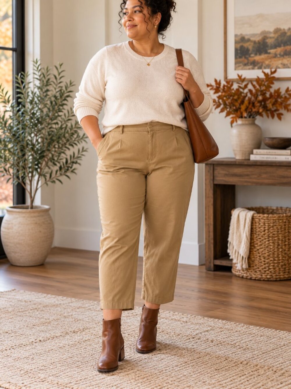 Everlane High Rise Crop Pants 16 Khaki TENCEL Workwear